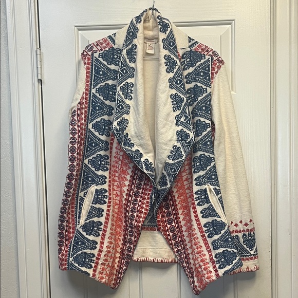 Sundance Jackets & Blazers - Sundance Cream Open-Front Cardigan Jacket with Red & Blue Pattern